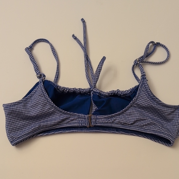 Seamolly Blue Mini Gingham Drawstring Tied Brazilian Bottom Bikini Set - Size M - Picture 4 of 11